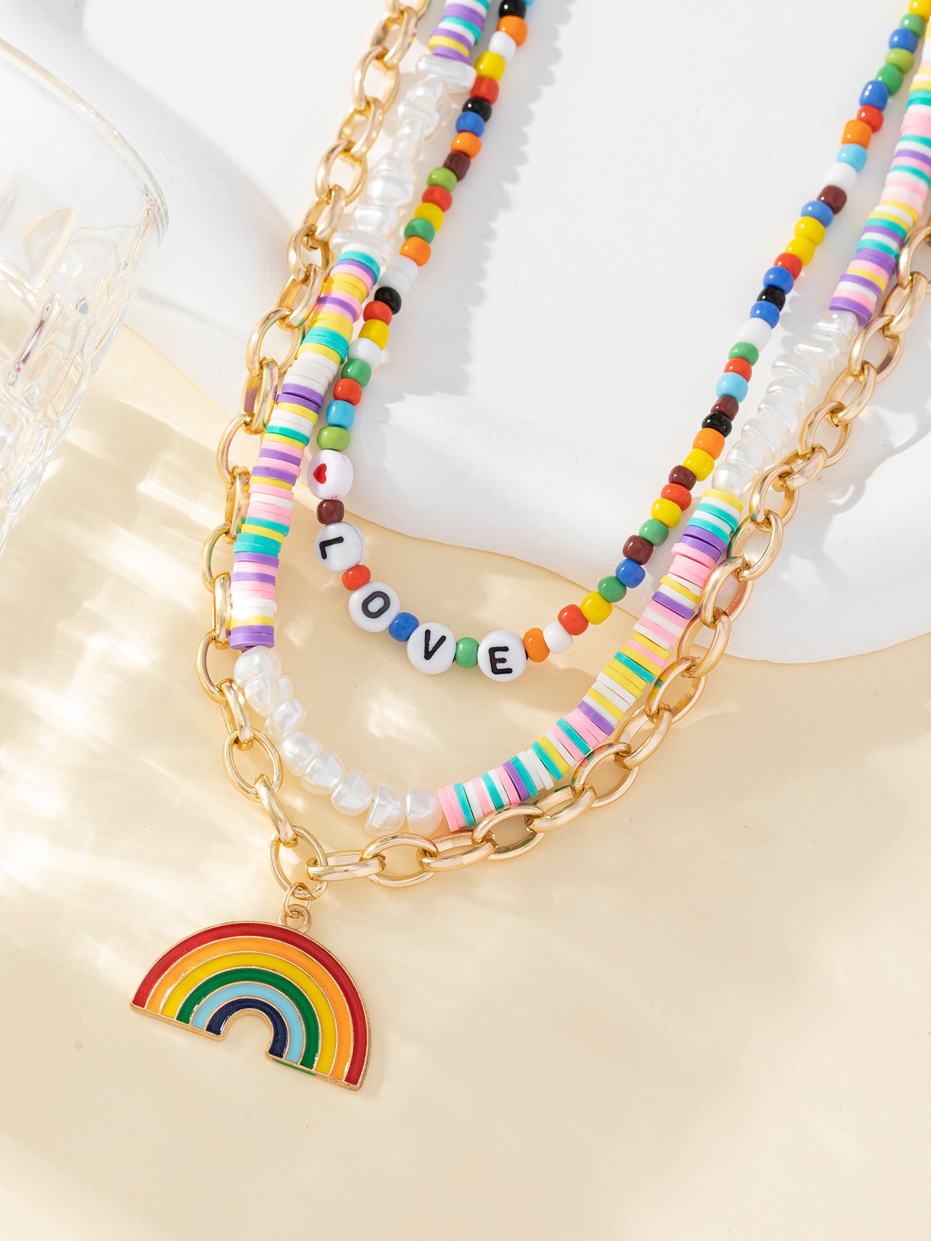 Wholesale Alloy Rainbow Rice Bead Necklaces